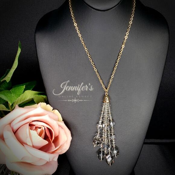 3/$25 a new day Gold & Grey Bead Tassel Pendant Necklace - Picture 1 of 13